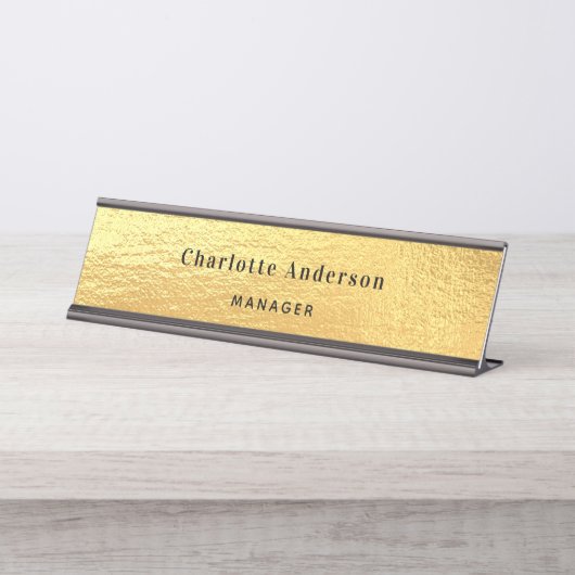 Goldener Name Klassisch elegant Schreibtischnamensplakette (Vorderseite )