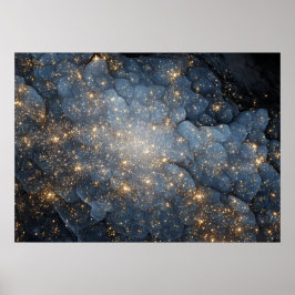 Goldener Nebel funkelt Mitternachtsblauer Kosmos Poster