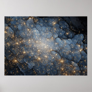 Goldener Nebel funkelt Mitternachtsblauer Kosmos Poster