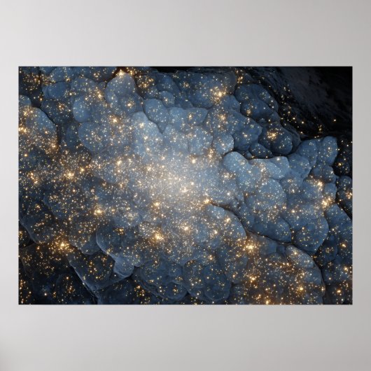Goldener Nebel funkelt Mitternachtsblauer Kosmos Poster (Vorne)