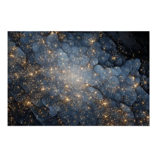 Goldener Nebel funkelt nachtblauer Kosmos Poster (Vorderseite)