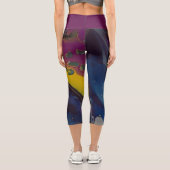 Goldener Nebel, Hellgelb, Blau, Silber Capri Leggings (Rückseite)