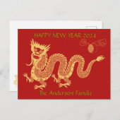 Goldener Neujahrsdrache 2024 Chinesisch Postkarte (Vorne/Hinten)