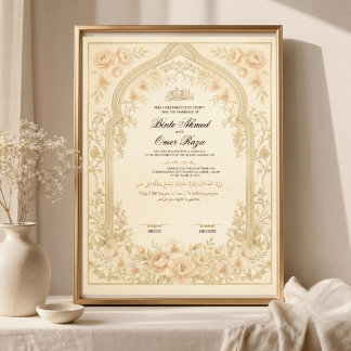 Goldener Nikkah-Vertrag Digitales Hochzeitszertifi Poster