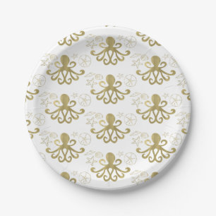 Goldener Oktopus & Muscheln Strand-Geburtstagsfeie Pappteller