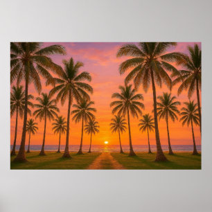 Goldener Orangen-Sonnenuntergang Tropischer Strand Poster