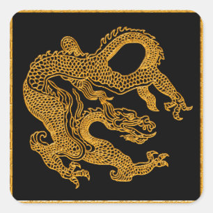 Goldener orientalischer Drache 01 Quadratischer Aufkleber