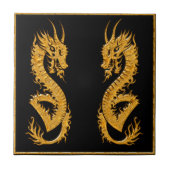 Goldener orientalischer Drache 02 Fliese (Vorderseite)