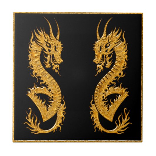 Goldener orientalischer Drache 02 Fliese (Vorderseite)