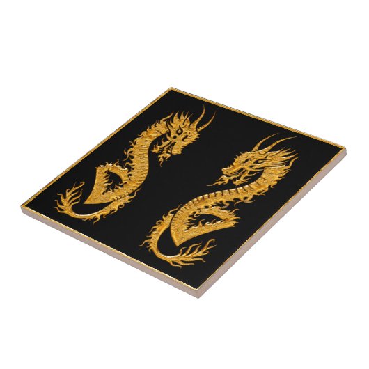 Goldener orientalischer Drache 02 Fliese (Seite)