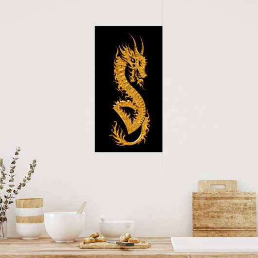 Goldener orientalischer Drache 02 (verlassen) Poster (Küche)