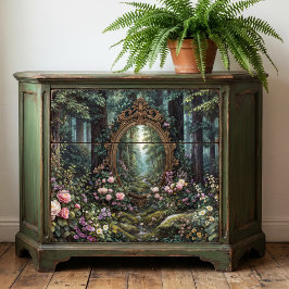 Goldener Ornament Spiegel Mystischer Wald Portal Seidenpapier