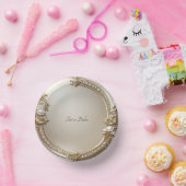 Goldener Ornamentrahmen mit Perlen Pappteller (Party)