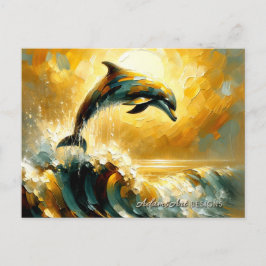 Goldener Ozean Delfin Sprung Feiertagspostkarte