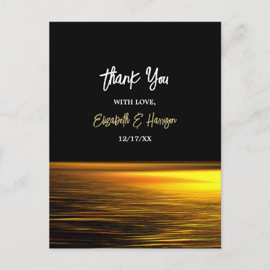 Goldener Ozean, Elegant Beach Hochzeit Vielen Dank Postkarte (Vorderseite)