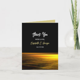 Goldener Ozean, elegante Hochzeit am Strand Dankeskarte