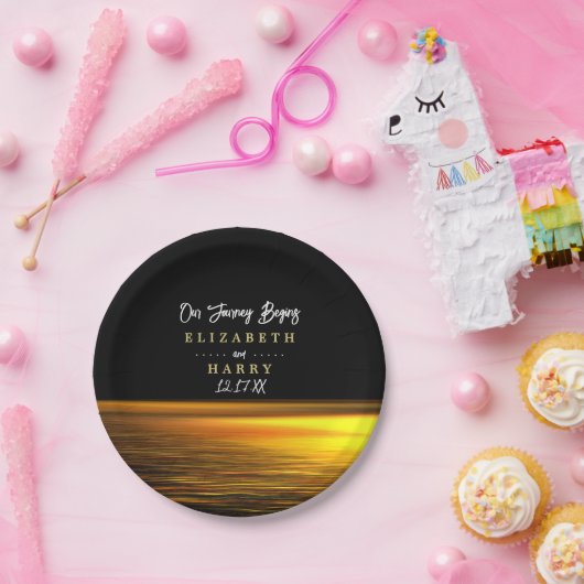 Goldener Ozean, elegante Hochzeit am Strand Pappteller (Party)