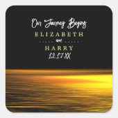 Goldener Ozean, elegante Hochzeit am Strand Quadratischer Aufkleber (Vorderseite)