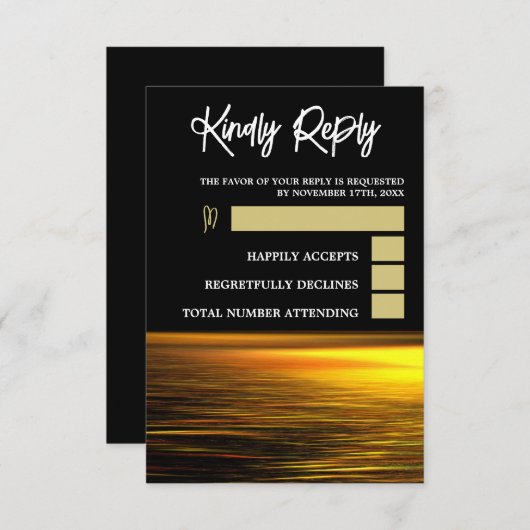 Goldener Ozean, elegante Hochzeit am Strand RSVP Karte (Vorne/Hinten)