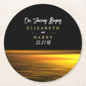 Goldener Ozean, elegante Hochzeit am Strand Runder Pappuntersetzer (Vorderseite)