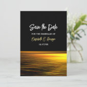 Goldener Ozean, elegante Hochzeit am Strand Save The Date (Stehend Vorderseite)