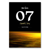 Goldener Ozean, elegante Hochzeit am Strand Tischnummer (Rückseite)