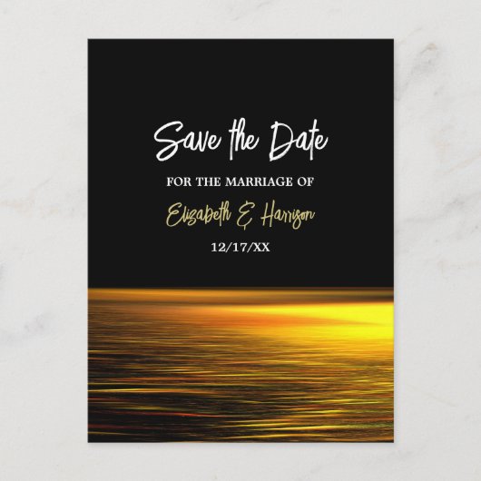 Goldener Ozean, Eleganter Strand Hochzeit Save the Ankündigungspostkarte (Vorderseite)