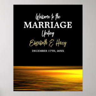 Goldener Ozean, Eleganter Strand Hochzeit Willkomm Poster