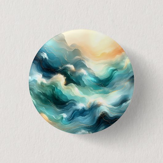 Goldener Ozean Fluss Abstrakte Wellen Button (Vorderseite)