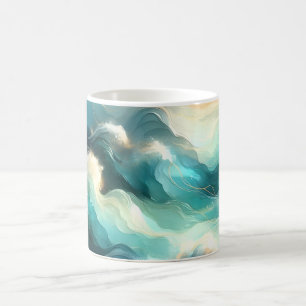 Goldener Ozean Fluss Abstrakte Wellen Kaffeetasse
