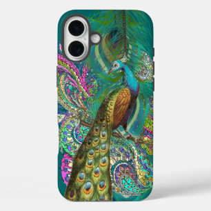 Goldener Paisley-Pfau & Federn iPhone 16 Plus Hülle