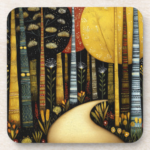 GOLDENER PFAD GROVE WHIMSICALISCHER WALD KUNST #1 GETRÄNKEUNTERSETZER