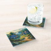 Goldener Pfad zum blauen Wasser Glasuntersetzer (Schrägansicht)