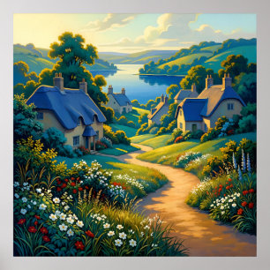 Goldener Pfad zum blauen Wasser Poster