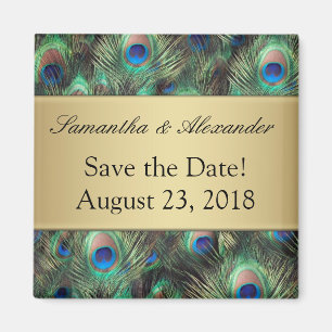 Goldener Pfau-Feder-Hintergrund Save the Date Magnet