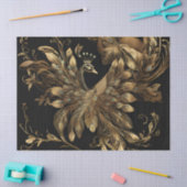 Goldener Pfau mit blauen Federn auf schwarz Seidenpapier (Basteln)