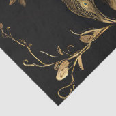 Goldener Pfau mit blauen Federn auf schwarz Seidenpapier (Detail)