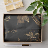 Goldener Pfau mit blauen Federn auf schwarz Seidenpapier (Geschenk)