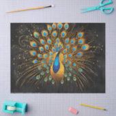 Goldener Pfau mit blauen Federn auf schwarz Seidenpapier (Basteln)