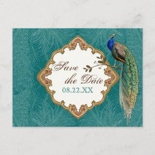 Goldener Pfau u. Wirbel - Save the Date Postkarte