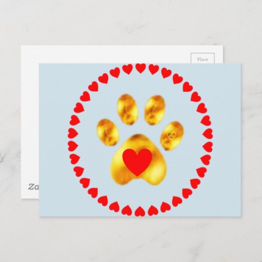 goldener Pfoten mit Herz Postkarte (Vorne/Hinten)