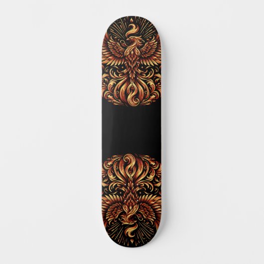 Goldener Phönix auf schwarzem Skate Deck Skateboard (Vorderseite)