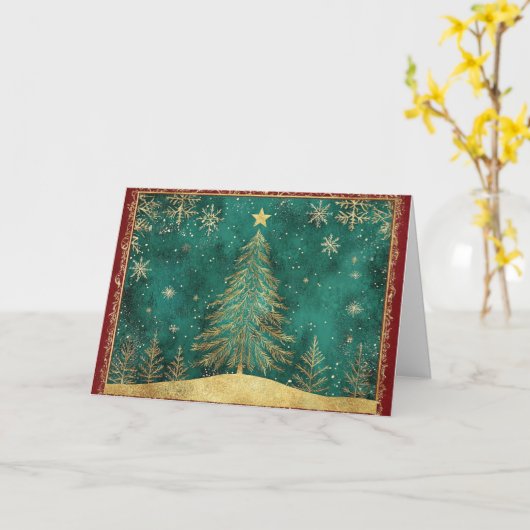 Goldener Pine Tree im Schneefall Karte (Gelbe Blume)