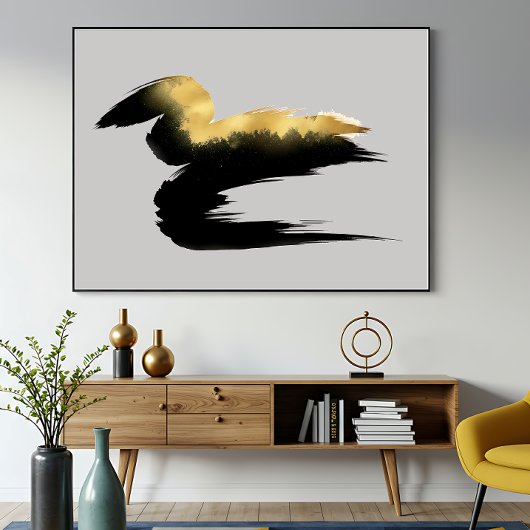 Goldener Pinselstrich Abstrakte Kunst Poster