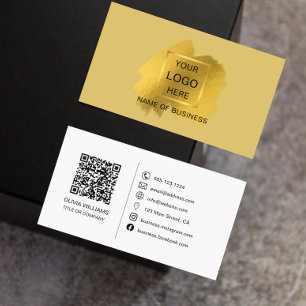 Goldener Pinselstrich QR-Code & Social Media Icon  Visitenkarte