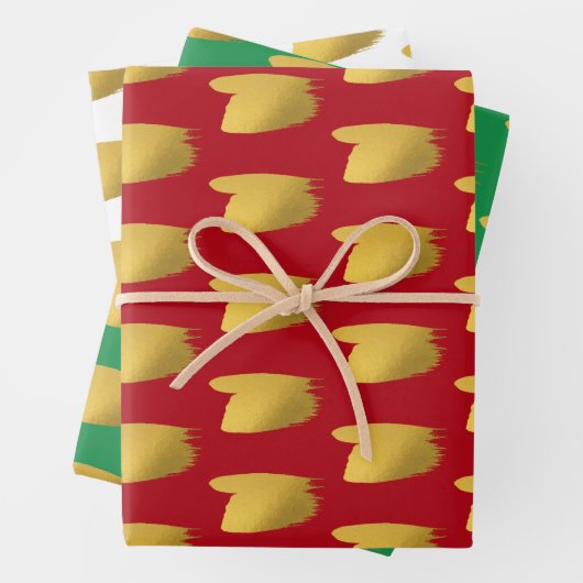 Goldener Pinselstrich - Rot, Grün und Weiß - Weihn Geschenkpapier Set (Beispiel)