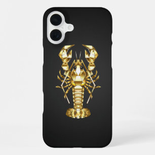 Goldener polygonaler Hummer Flusskrebs auf Schwarz iPhone 16 Plus Hülle