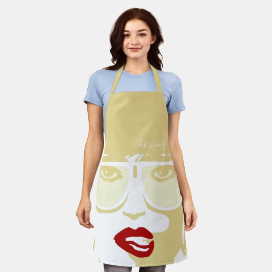 Goldener Pop Hübsche Sonnenbrille Rote Lippen Schürze (Getragen)