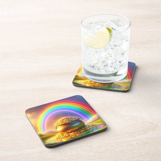 Goldener Pot vom Regenbogen Getränkeuntersetzer (Rechte Seite)