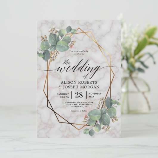 Goldener Rahmen aus Marmor Einladung (Stehend Vorderseite)